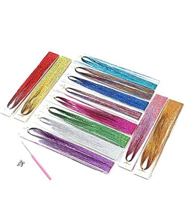 KJ BN 12 Colors Hair Tinsel Strands Synthetic Long Hairpiece for Girls Women Kids Party Long Hair