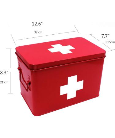 Vintage Red Metal First Aid Box - Large Medicine Storage Tin for Home - 12.6 x 8.3 x 7.7 inches - Funly mee Medicine Box - Buy Online on GoSupps.com
