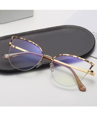 Buy Kachawoo Anti-Blue Light Glasses - Stylish Half Marginal Cat Eye Design for Men & Women - Metal Frame Prescription Glasses in Gold Leopard Frame - Buy Online on GoSupps.com