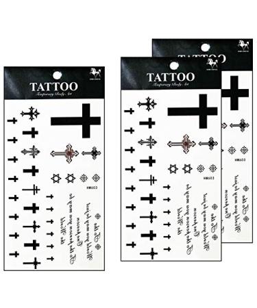 Umama Tattoos 3 Sheets Cross Temporary Tattoo Body Art Tattoo Sticker 3D Waterproof Men Women Realistic tattoos Cross Cartoon Pattern