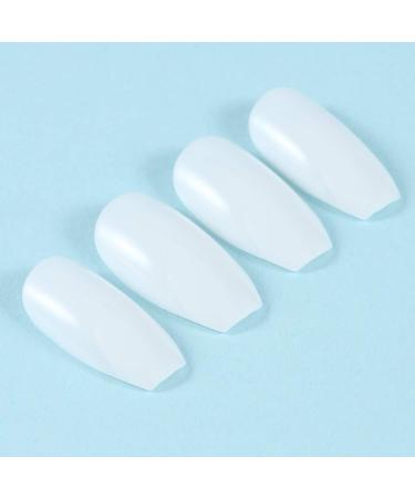 Handcess Shiny White Coffin Artificial Nails - Medium Ballerina Press-On Tips for Women & Girls | Full Coverage Pure Color - Buy Online on GoSupps.com
