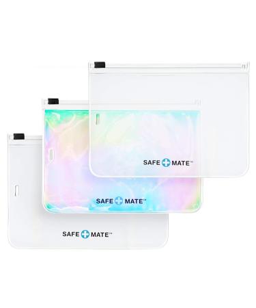 Safe+Mate - Face Mask Storage Bags - (3) Reusable - Carrying Pouch - Fits Most Cloth Face Masks - 3 Pack - 2 Frosted/1 Holographic