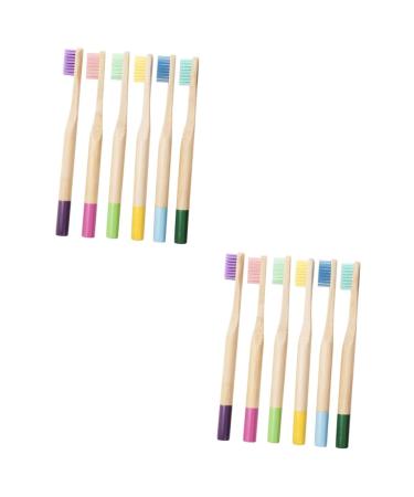 FRCOLOR 12 Pcs Bamboo Kid Cleaning Bulk Toothbrushes Natural Charcoal Toothbrushes for Adults Friendly Wooden Soft Travel