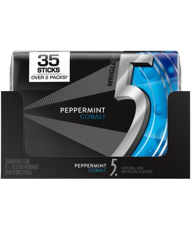 5 GUM Sugar Free Chewing Gum, Peppermint Cobalt, 35-stick pack (6 packs)