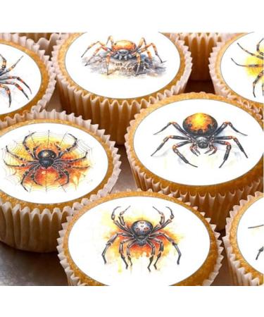 24 Pre-cut Spider Spiders Edible Cupcake Cake Toppers Wafer/Rice Paper
