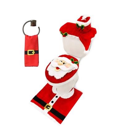 JOYIN 5 Pieces Christmas Theme Bathroom Decoration Set w/Toilet Seat Cover, Rugs, Tank Cover, Toilet Paper Box Cover and Santa Towel for Xmas Indoor Dcor, Party Favors (Santa)