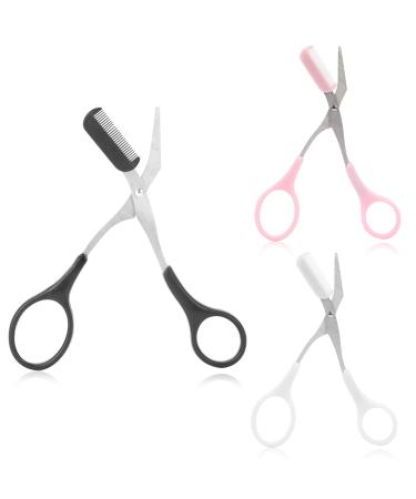 Ey brow shears with comb precision eye brew trimmer scissors eyebrow trim scissors with comb non-slip finger grip hair removal eye browcap for men and women (black white pink) black + pink + white - Buy Online on GoSupps.com