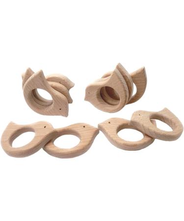 Wendysun 5pcs Lovely Cartoon Wood Teether Pure Natural Animal Bird Shape Baby Teething Nursing Beech Teether Baby DIY Pendant Toy (5pcs) - Buy Online on GoSupps.com
