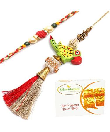 Ghasitaram Gifts Rakhis Online - Rakhi for Brother- The ME 2 Bhaiya Bhabhi Rakhi with 400 GMS of Besan Barfi Rakhi Set with 400 gms of Besan Barfi