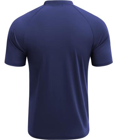 COOFANDY Men's Collarless Golf Polo Shirt - Quick Dry Short Sleeve Henley Shirt - Deep Blue Striped Polo - Large - Buy Online on GoSupps.com
