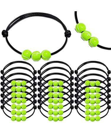 30PCs Sport Theme Charm Bracelets with Soccer Baseball Basketball Softball Beads Bracelet Sport Party Favors Adjustable Inspirational Bracelets TennisA