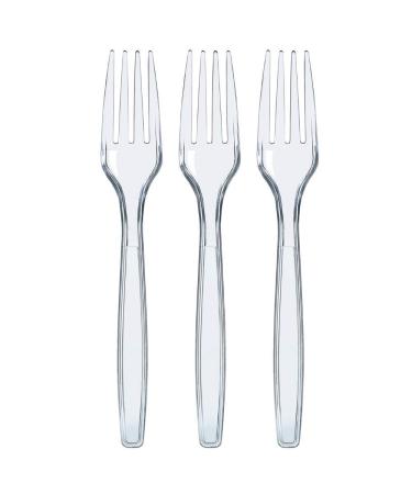 300 Clear Plastic Forks | Heavy Duty Plastic Utensils | Disposable Forks | Fancy Plastic Cutlery | Clear Plastic Silverware Bulk | Nice Disposable Flatware Clear (300 Pack)