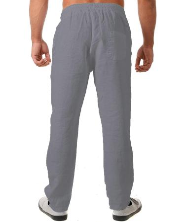 Men's Lightweight Linen Elastic-Waist Drawstring Pants - Summer Casual Loose Fit Beach Yoga Trousers with Pockets (X-Large, Gray) - Buy Online on GoSupps.com