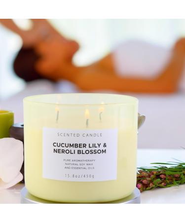 Cucumber Lily of The Valley & Neroli Blossom 3 Wick Candle | 15.8 oz Luxury Spa & Aromatherapy Candle | Fresh Scented Candles for Home | Natural Soy | Stress Relief - Buy Online on GoSupps.com