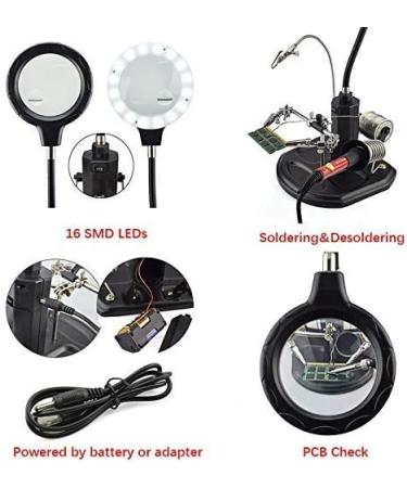 Magnifiers 2.5X/4X 16 SMD LEDs Magnifier Soldering Helping Hand Desktop Magnifying Glass Welding Repair Auxiliary Tool - Buy Online on GoSupps.com