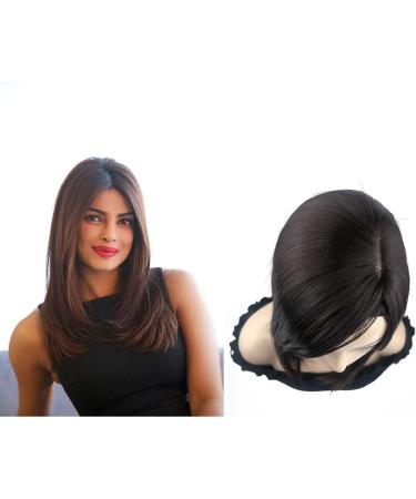 Snythetic Nature Straight Mixture Hair Topper 14inch Side Parting Lace Base Clip in Wiglet Full Head Wear Wig free Part.(Dark Brown Chocolate color) - Buy Online on GoSupps.com