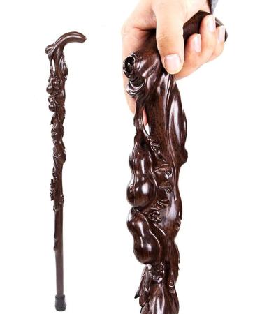 Rosewood Sculpture Crutch Old Man Walking Stick Walker Elderly Cane Wooden Cane Walking Stick for Men and Women Ideal for Men or Women with Active Outdoor decorate Selfless dedication