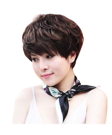 Ansenesna Wigs Brown Women Short Curly Short Hair Wig (Brown)
