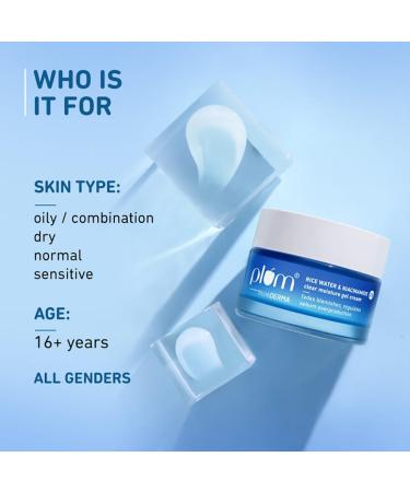 Plum thinkDERMA 2% Niacinamide & Rice Water Clear Moisture Gel Cream | Fades Blemishes & Brightens Skin | with 3% MatmarineTM for Oil Control | Lightweight & Non-sticky | 100% Vegan | 50g by Glowrity - Buy Online on GoSupps.com