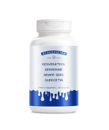 ACADEMICIAN Resveratrol Berberine Supplement Quercetin Capsule with Bromelain Grape Seed Extract Capsules - 120 Count