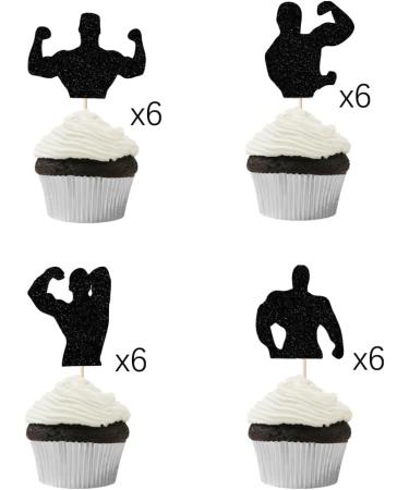 AROKIPPRY fitness theme cake boy gym fitness theme birthday party supplies Bodybuilder Strong Muscle Man Silhouette Cupcake Toppers 24 pcs - Buy Online on GoSupps.com
