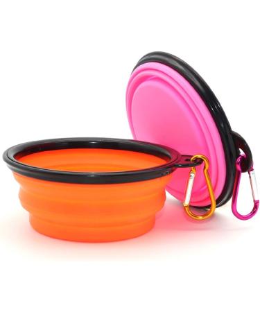 Slson Foldable Pet Bowl - Portable Travel Bowl for Dogs & Cats (350ml) with Carabiner Water & Food Bowls in Orange & Pink - Buy Online on GoSupps.com