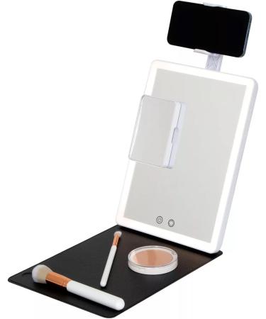 GloTech Portable LED Beauty Mirror Station with Magnetic Makeup Mat Cover - 10.8 x 8 - With Brush and Phone Holder - Buy Online on GoSupps.com