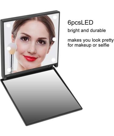 Folding LED Makeup Mirror Dimmable Design Pocket Size Scratch And Shock ABS + Glass LED Pocket Mirror Lady for Girl(black) - Buy Online on GoSupps.com