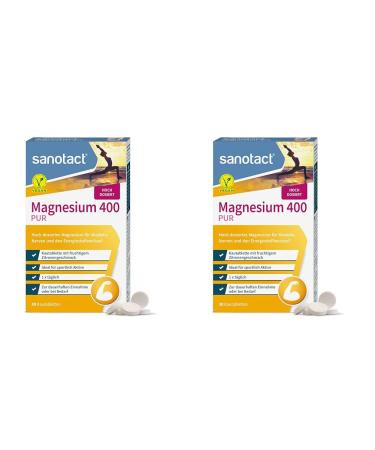 Sanotact magnesium 400mg PUR (vegan) 30 chewing tablets with magnesium high dosed Magnesium with immediate effect Fruese lemon taste Magnesium for children from 12 years (pack with 2) lemon 30 pieces (2 pack)