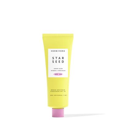 HERBIVORE Star Seed Sheer Glow + Brightening Silicone-Free 100% Mineral Zinc Oxide Sunscreen for Face - SPF 30 with Vitamin C + Prebiotics (Benzene-Free) (Universal Tint) 50 mL / 1.7 oz