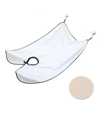 1 Piece White Shaving Bib Shaving Cape Salon Care Smock Men's Face Trimming Hair Cutting Shaving Apron with 2 Suction Cups and 1 Powder Puff Off-white
