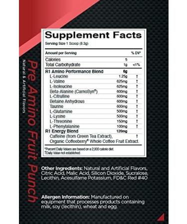 Rule 1 Proteins Pre Amino Acid Complex - Fruit Punch Energy Boost Focus & Endurance Support 30 Servings - Shop Internationally - Buy Online on GoSupps.com