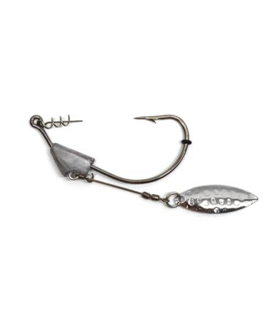 Harmony Fishing - Razor Series Underspin Swimbait Hooks (4 Pack w/ 5 Bait Pegs) - Swimmer Hooks with Flashy Willow Spinner Blades 1/4 oz (3/0 Hook)