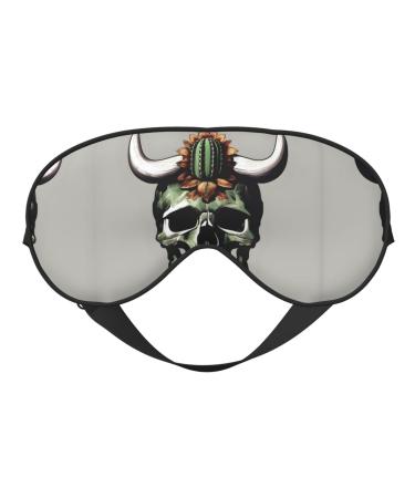 SSIMOO Cute Cactus and Skull of Bull Print Double-Sided Eye Mask Soft and Light Blocking for Enhancing Sleep Quality Black