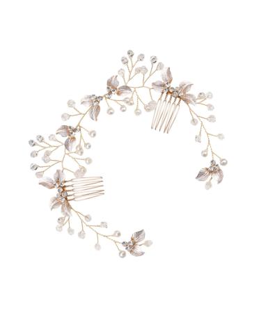 Angoily Bride Hair Braiding Hair Comb Pearl Headpiece for Wedding Gold Hair Comb Floral Hair Clips Bridal Hair Pin Rhinestone Hair Clip Bridesmaid Twist Flower Alloy Material