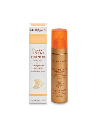 LErbolario Vitamin C and 24K Gold Anti Age Power Nutri-Regenerating Face Cream for Women - 1.6 oz