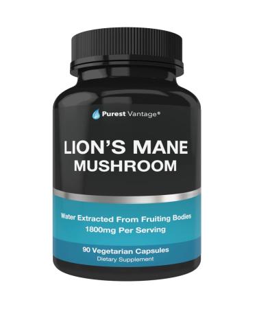 Organic Lions Mane Mushroom Capsules - 1800mg Lion's Mane Mushroom Supplement Grown in USA - Nootropic Brain Supplement and Immune Support - Lions Mane Extract Powder - 90 Veggie Caps - Buy Online on GoSupps.com