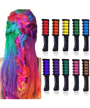 Kalolary 10 Color Temporary Hair Color Chalk Comb Set, Washable Hair Chalk for Girls Kids Gifts on Halloween Christmas Thanksgiving Day Cosplay for Age 4 5 6 7 8 9 10+