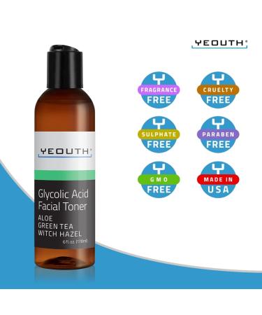YEOUTH Glycolic Acid Toner with Witch Hazel - 8% Exfoliating Facial Toner for Hydrated Skin - 6oz | Gentle Skin Care for Women - Buy Online on GoSupps.com
