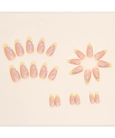 RikView French Tip Press on Nails - Medium Length Almond Glossy Yellow Acrylic Fake Nails | Perfect for a Chic Look - Buy Online on GoSupps.com