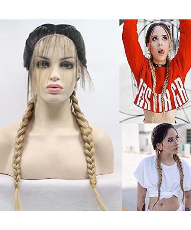 Xiweiya 22-Inch Blonde & Brown Braided Wig - Heat-Resistant Fiber with Baby Hair Front Lace Network for Natural Look - Buy Online on GoSupps.com