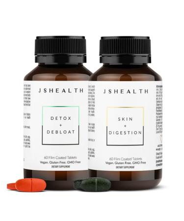 JSHealth Vitamins Digestion Support Bundle - Includes Detox + Debloat Liver Health Formula & Skin + Digestion Supplements