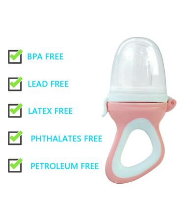 Baby Food Fruit Feeder Pacifier 2 Pack - Silicone Nipple Teething Relief with 6 Toy Teethers in Pink/Cyan - Buy Online on GoSupps.com