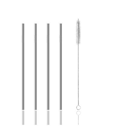 TORMEN Metal Straws Reusable Stainless Steel Drinking Straws Fit All Size Tumblers with 1 Cleaning Brushes (Stainless Steel Straw Straight*4+White Brush*1)