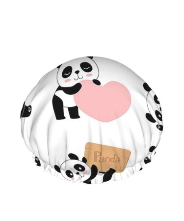 AOYEGO Panda Shower Cap Cute Animal Black White Baby Pandas with Gift Word Crow Heart Large Bath Caps for Women Men Girls Long Hair Waterproof Reusable Hats One Size Multi-C278