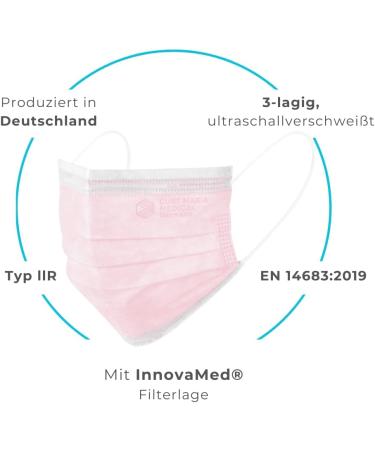 Dustpirate Curt Maria Medical 50 OP Masks - 3-Layer Surgical Face Masks Made in Germany Pink Ros Mouth Protection - Buy Now for International Shipping! - Buy Online on GoSupps.com
