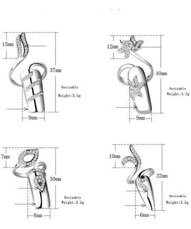 4 PCS Rhinestone Finger Tip Nail Rings - Adjustable Opening Nail Art Charms in Silver Women's Fashion - Buy Online on GoSupps.com