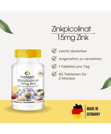 Zinc Tablets 15mg - Vegan Zinc Picolinate | 60 High Dose Tablets | Warnke Vital Substances - German Pharmacy Quality - Buy Online on GoSupps.com