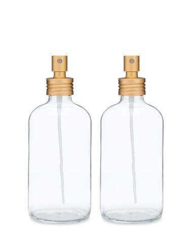 Rail19 Apothecary Clear Glass Mist Bottle - Gold Metal Aluminum Nozzle 8oz (2 Pack)