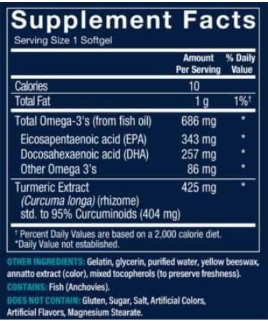 Omega-3 with Turmeric Softgels - EPA/DHA 600mg + Turmeric 424mg (60 Count) - Buy Online on GoSupps.com